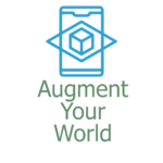 Logo of 'Augment Your World' featuring a stylized smartphone with an abstract cubic design symbolizing augmented reality capabilities.